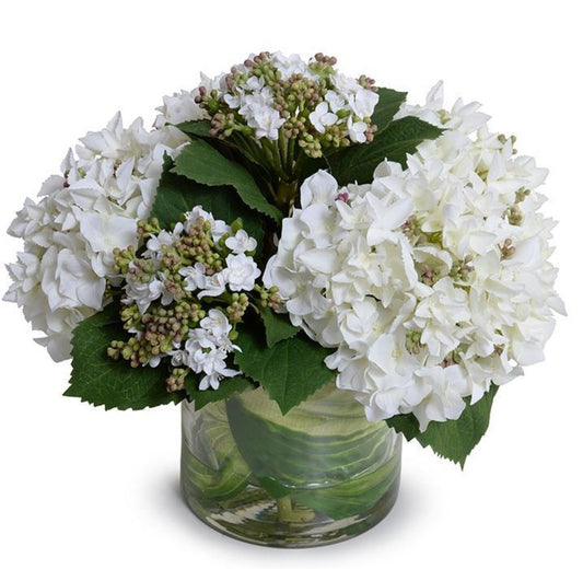 Arreglo de hortensias blancas de seda